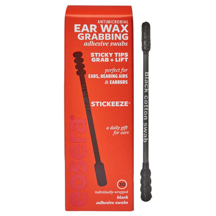 eosera Stickeeze Ear Cleaning Swabs - 30 Adhesive Swabs for Hygiene - Safe for Outer Ear, Hearing Aids & Earbuds