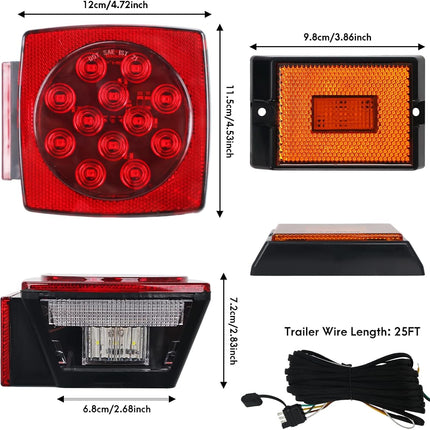 Submersible LED Trailer Light Kit, IP67 Waterproof 12V DOT Stop Tail Turn Signal Lights with 25ft Wiring Harness, Marine Boat Trailer Lights for Utility RV Truck, Luces para Trailas Under 80"