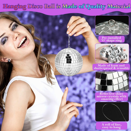 70 PCS Disco Ball, 5 Sizes Disco Ball Ornaments, 4/3.2/2.4/2/1.2 Inch Hanging Mirror Ball, Mini Disco Balls Cake Topper Disco Themed Party Wedding Christmas Tree Decor Holiday Party Supplies