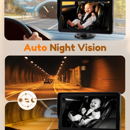 Yakry HD Baby Camera for Car 7.2-Inch: 3X Larger View, 5-Min USB Easy to Install, 1080P Auto Night Vision - 150° Wide Angle Car Seat Camera Full Backseat View for Kid & Infant Safety (Ages 0-5)