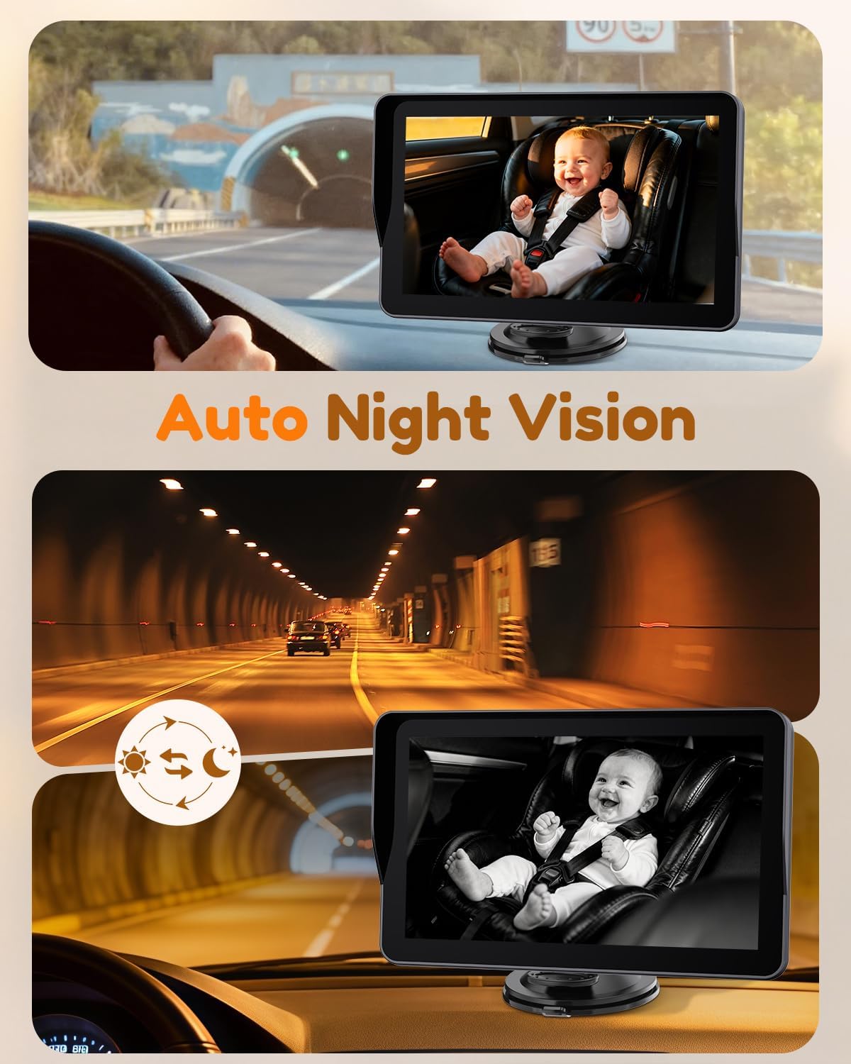 HD Baby Camera for Car 7.2-Inch: 3X Larger View, 5-Min USB Easy to Install, 1080P Auto Night Vision  - photo 4