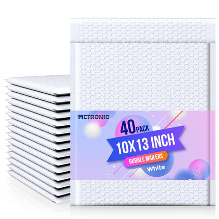 Bubble Mailers 10x13" Padded Envelopes White 40 Pack Waterproof
