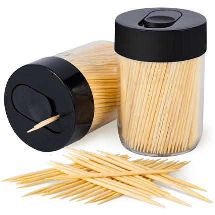 Palillero resistente con palillos de madera natural para limpieza dental, decoración única para el hogar, regalo original (2, azul)