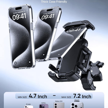 Bike Phone Holder for Handlebar, Motorcycle Phone Mount, Shock Absorbing Anti-Shake Phone Mount for Bike Scooter Motorcycle, Fits iPhone, Samsung, 4.7-7.2 Inch Smartphones