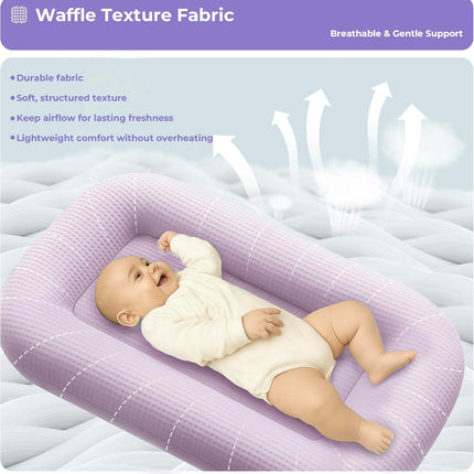 Baby Lounger for Newborn - Infant Lounger 0-24 Months with Lounger Cover, Adjustable Baby Nest Lounger, Breathable Fabric & 3D Support Newborn Lounger, Portable Newborn Essentials, Pink