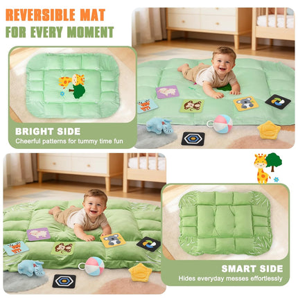 5-in-1 Tummy Time Mat Baby Activity Gym with Cartoon Pattern, Extra Thick Plush Play Floor Mat, Featuring Hanging Toys, Sensory Development Gym & Lovely Gift for Newborn Baby, Giraffe