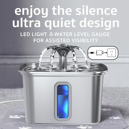 Veken Innovation Award Winner Stainless Steel Cat Water Fountain, 108oz/3.2L Automatic Pet Fountain Dog Water Dispenser with 3 Replacement Filters & Silicone Mat, Gifts for Cats, Dogs (Silver)