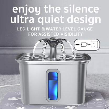 Innovation Award Winner Stainless Steel Cat Water Fountain, 108oz/3.2L Automatic Pet Fountain Dog Water - photo 4