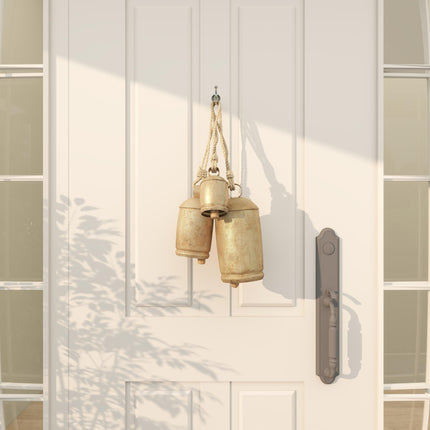 Metal Cow Bells, Meditation Bell, Set of 3, 10", 7", 5"H, Gold