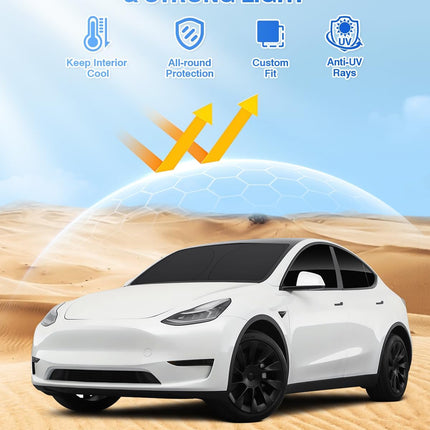 Canvcle Windshield Sun Shade for Tesla Model Y 2020-2024 Accessories Side Rear Window Shade Cover Set Window Sun Visor Blocker Privacy Cover for Camping Keep Vehicle Cool Black 8PCS (Not for Juniper)