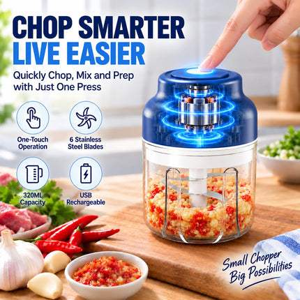 Electric Garlic Chopper Mini, 320ml Rechargeable Cordless Mini Food Chopper