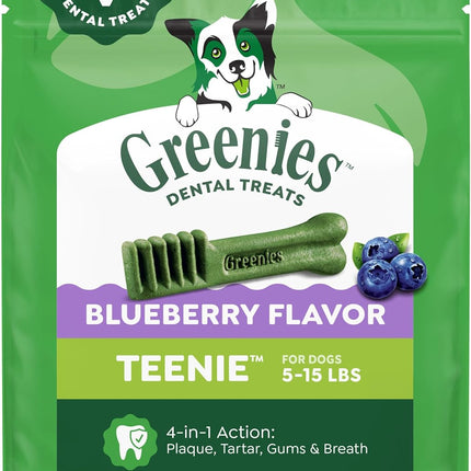 Greenies Dog Treats Veterinarian-Recommended Natural Dental Treats for Dogs, Teenie Size, Blueberry Flavor, 12 oz. Packs, 43 Count