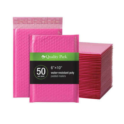 Bubble Mailers, 6 x 9 Inch, White Poly Mailers, Padded Envelopes, Shipping Envelopes, Water Resistant, Self Seal, 50 Per Box (QUA85856), Plastic