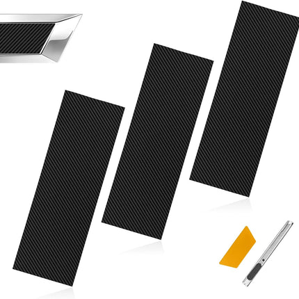 3pcs Chevy Bowtie Emblem Logo Stickers Cut DIY Decals, 11.8" x 4" Universal Logo Overlay Carbon Fiber Black