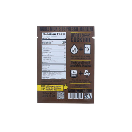Noble Mick's Single Serve Craft Cocktails - Espresso Martini Drink Mix (Bundle of 6 Packets) - 25 Calories