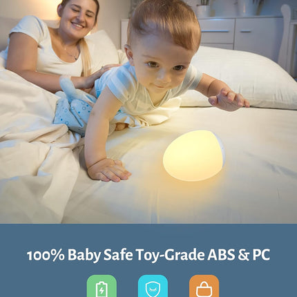 JolyWell Night Light for Kids, Baby Night Light with 7 Colors Changing Mode & Stepless Dimming, Nursery Night Light BPA Free,Rechargeable Egg Night Light for Breastfeeding 1h Timer & Touch Control