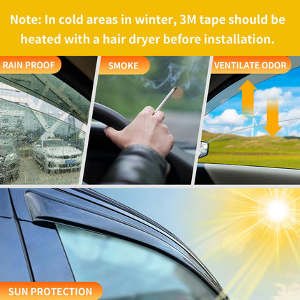 Window Visor for Jeep Cherokee 1984-2001 (Excludes Limited Model), Out-Channel Rain Guards Shields Vent Deflector Shade Wind Dark Smoke, Tape-On Outside-Mount, 4PCS