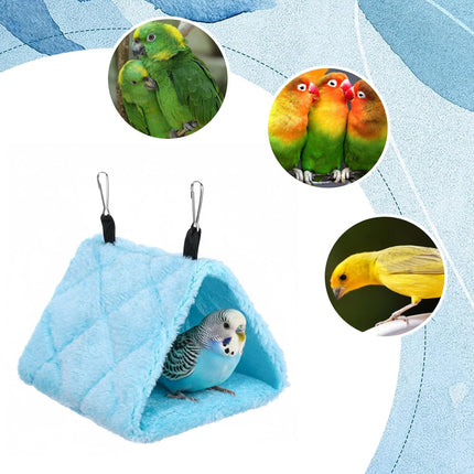 2 Pack Warm Bird Nest House, Triangle Shed Hut Parrot Sleeping Bed, Solid Color Blue Grey Hanging Cage Hammock, Birds Snuggle Cave Hideaway Tent Plush for Hamster Parrot Macaw Budgies Eclectus