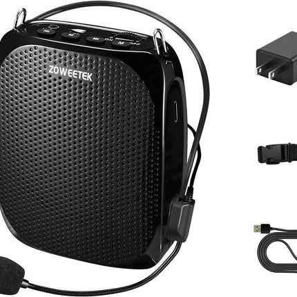ZOWEETEK ZW-Z258 Portable Rechargeable Mini Voice Amplifier for Teachers with Wired Microphone Headset and Waistband,Supports MP3 Format Audio for Speech, Class, Training,Tour Guide,Power Amplifiers