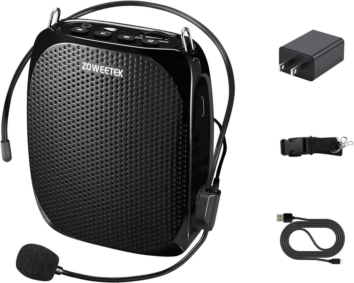 Portable Rechargeable Mini Voice Amplifier for Teachers with Wired Microphone Headset and Waistband,Supports MP3 Format