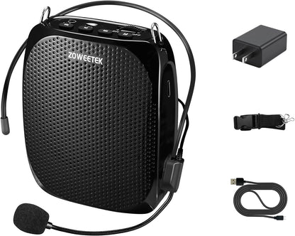 Portable Rechargeable Mini Voice Amplifier for Teachers with Wired Microphone Headset and Waistband,Supports MP3 Format