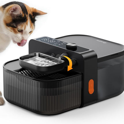 FEELNEEDY Wireless No Filters Cat Water Fountain, Wastewater Separation, Stainless Steel Bowl, 3000mAh 3.5L Pet Water Fountain for Indoor Cats & Dogs Dispenser, Black