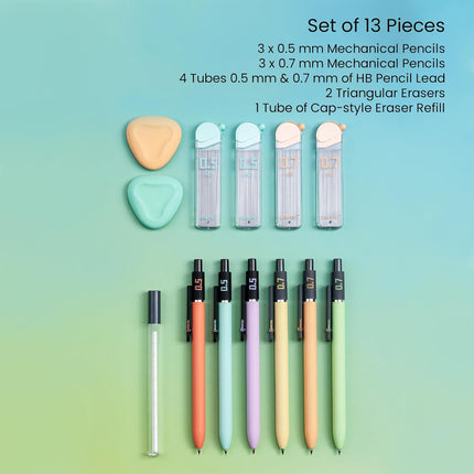 Ddaowanx Mechanical Pencil Set, 6PCS Art Mechanical Pencils 0.5 & 0.7mm with 4 Boxes HB Leads, 2PCS Erasers and 10PCS Eraser Refills, Gifts for Teen Girls, School Supplies (6PCS 0.5 + 0.7 mm)
