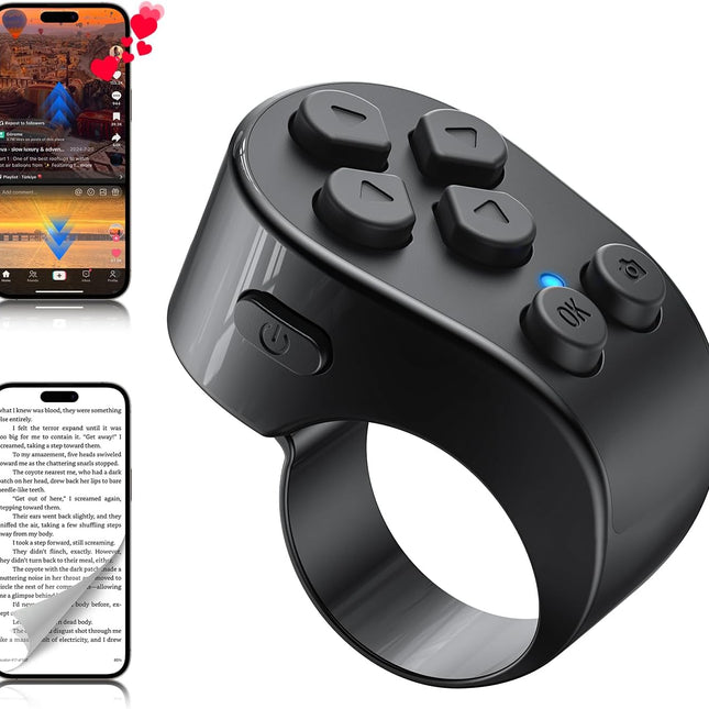 TikTok Scrolling Ring Remote Control,Page Turner for iPad iPhone & Android Tablet,Bluetooth Camera Remote, Scrolling