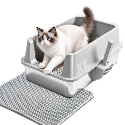 Stainless Steel Litter Box Kitten,Metal Cat Litter Box Low Entry,4" H