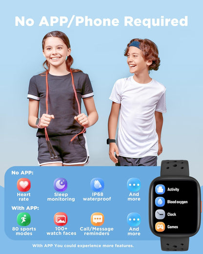 Smart Watch for Kids, 1.8" Fitness Tracker Watch Pedometer, Heart Rate, Sleep Monitor, IP68 Waterproof - photo 2