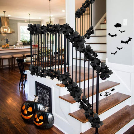 2Pcs Black Maple Leaf Garland Halloween Artificial Fall Leave Vines