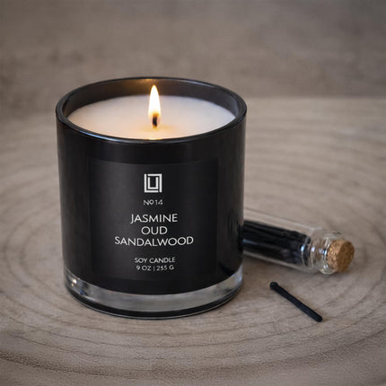 Jasmine, Oud & Sandalwood Scented Soy Blend Jar Candle, 9 Oz.