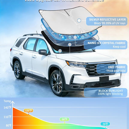 for BMW X1 F48 U11 2016-2024 2025 Windshield Sun Shade - 4 Layers Car Sunshades for Front Windows Shade Cover Custom Fit X1 F48 U11 Sun Visor 250T Retractable Shade Blocks UV Rays Car Accessories