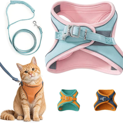Cat Harness and Leash, Cat Harness Escape Proof, Soft Adjustable Cat Leash Breathable Comfortable Vest Easy to Wear, Easy Walk Leash for Small Medium Cats Kittens for Indoor Outdoor (Pink, M)