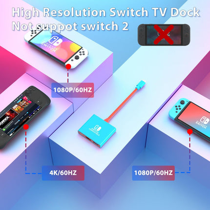 pdobq Switch Dock Switch Docking Station for Nintendo, Portable Switch1 TV Adapter Support 4K/60HZ TV Mode Compatible Steam Deck/Switch OLED, Travel Dock with HDMI2.0 USB3.0 Port