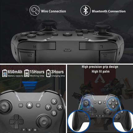 Bluetooth Controller for Switch/Mac/PC/Steam/Mobile Phone/iOS/Android//TV/iPad/Table/Apple Arcade MFi Games, switch pro controller wireless with Adjustable Dual Motion,Turbo,Macros,6-Axis,Wake Up for Black Myth: Wukong (Black) (Purple) (Black with Clip)
