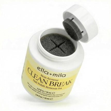ella+mila Clean Break Non-Acetone Nail Polish Remover Pot - Acetone Free Gentle Polish Remover Dip Jar with Sponge for Fingers & Toes - Travel Size, Light Cotton Candy Scent (2 fl oz)