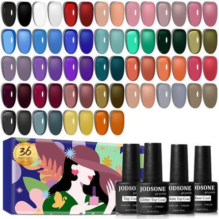 36 PCS Gel Nail Polish Set-32 Colors Gel Polish Kit Base Coat Glossy Matte and Glitter Top Coat Nail - photo 12