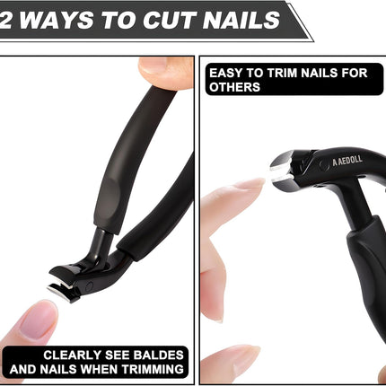 [A AEDOLL] Upgraded Toenail Clippers for Seniors, Ergonomic Design, Long Handled Nail Clippers for Man and Woman, Heavy Duty Thick Toenail Trimmer, Finger Nail Clippers with Built-in Nail Catcher