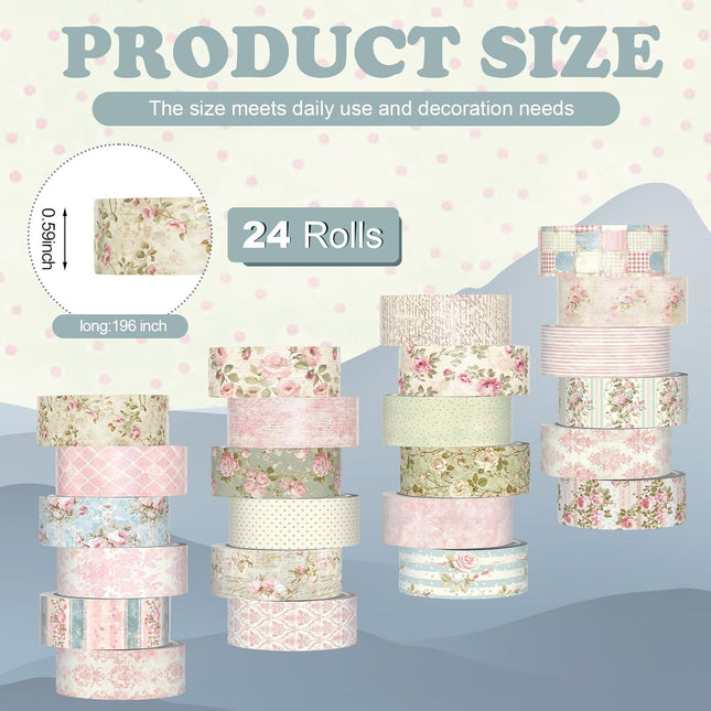 24 Rolls Watercolor Floral Washi Tape Set 15 mm Seasonal Flower Decorative Washi Tape for Craft Arts DIY - photo 2