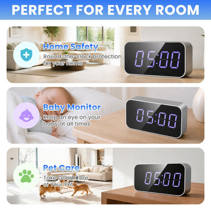 Hidden Camera Clock 4K UHD Clock Camera with Motion Alerts & Remote Access