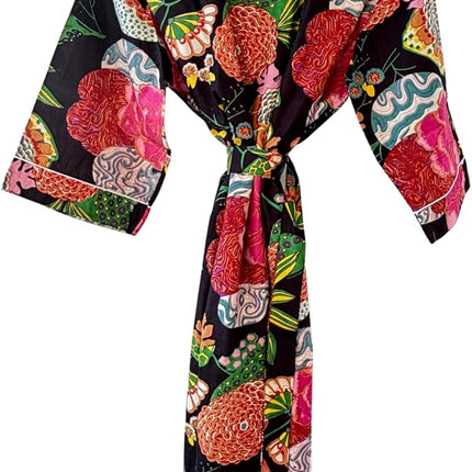 Robe Kimono Style Bathrobe, Long Dressing Gown, Free Size, Lightweight 3/4 Sleeves beach cover ups
