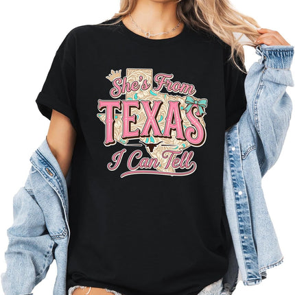 She's from Texas I Can Tell Graphic Tee, Western Cowgirl Style T-Shirt