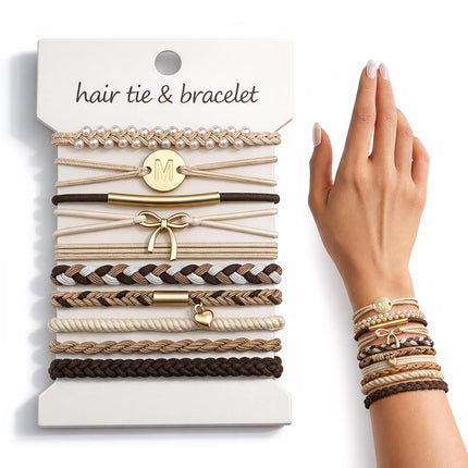 Hair Ties No Damage - 10 Pcs Hair Scrunchies for Women Girls, Hair Ties for Thick Hair & Thin Hair, Hair Scrunchies Bands Bracelets, Initial Hair Accessories for Women, Birthday Gift - Letter M