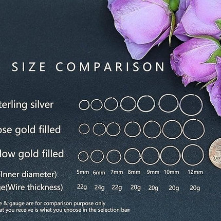 Small Gold or Sterling Silver Huggie Hoop Earrings for Women Cartilage Nose Helix Tragus