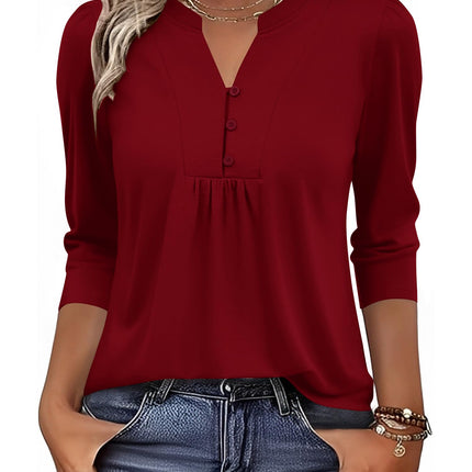 3/4 Length Sleeve Womens Tops Dressy Casual Henley V-Neck Summer Tops