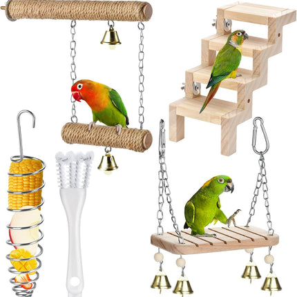 Parrot Swing & Perch Toys for Bird Cages - Hanging Hammock, Climbing Ladder, Standing Perch | Fits Budgerigars, Conures, Cockatiels, Lovebirds, Canaries & Small to Medium Birds