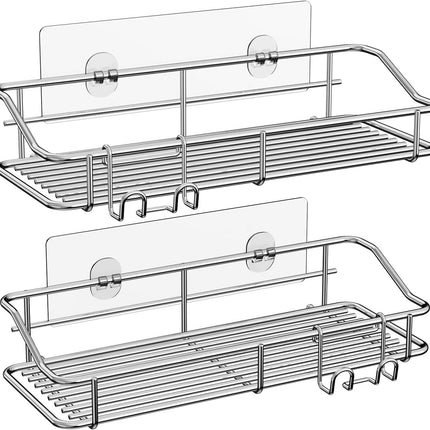 Adhesive Shower Caddy Shelves, No-Drill, Stainless Steel — 2 Pack