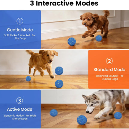Invengo Interactive Dog Ball, Automatic Rolling Dog Toys with 3 Play Modes, E-TPU Material Dog Balls, IP65 Waterproof Interactive Dog Toys for Medium Dogs(Blue)