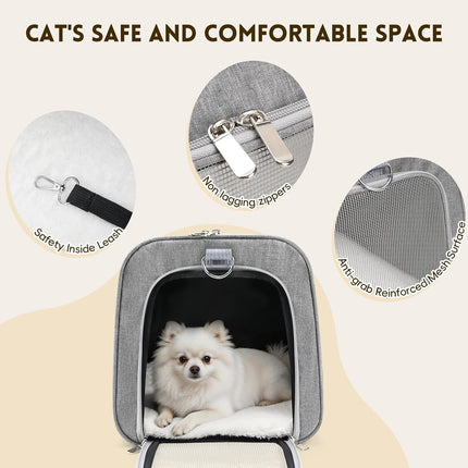 Cat Carrier Soft, Dog Carriers for Small Dogs/Large Cats (Up to 16lbs), with High Breathability, Shoulder Strap, Removable Pad, Pet Carrier Airline Approved, for Home Outdoor Travel (Gray)